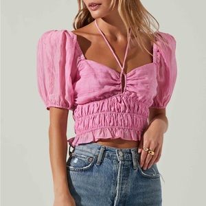 ASTR the Label Tarian Halter Smocked Puff Sleeve Top